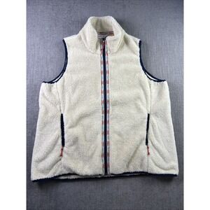 Orvis Sherpa Vest Womens XL Aztec Trim Cream White Full Zip Pockets Preppy